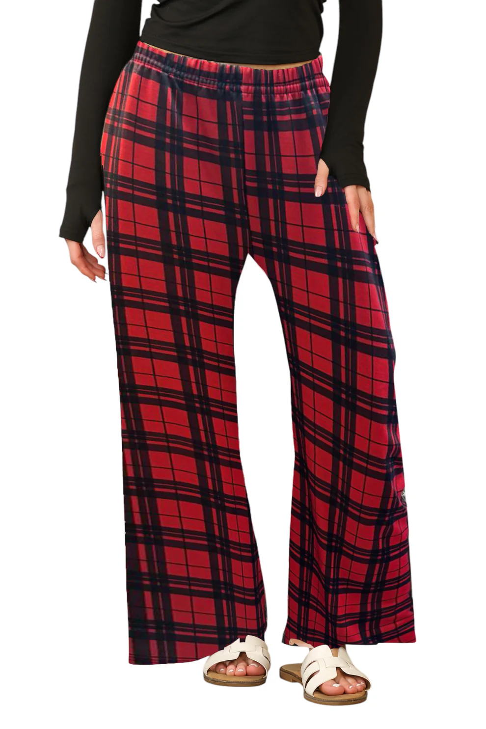 Women's Wide Leg Check Palazzo Trouser